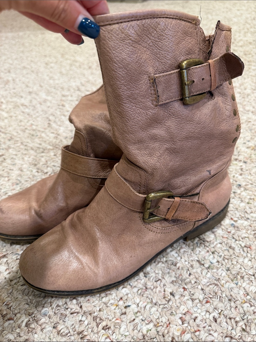 Steve Madden Light Brown Leather Buckle Ankle Boots